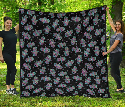 Colorful Hamsa Hand Print Quilt