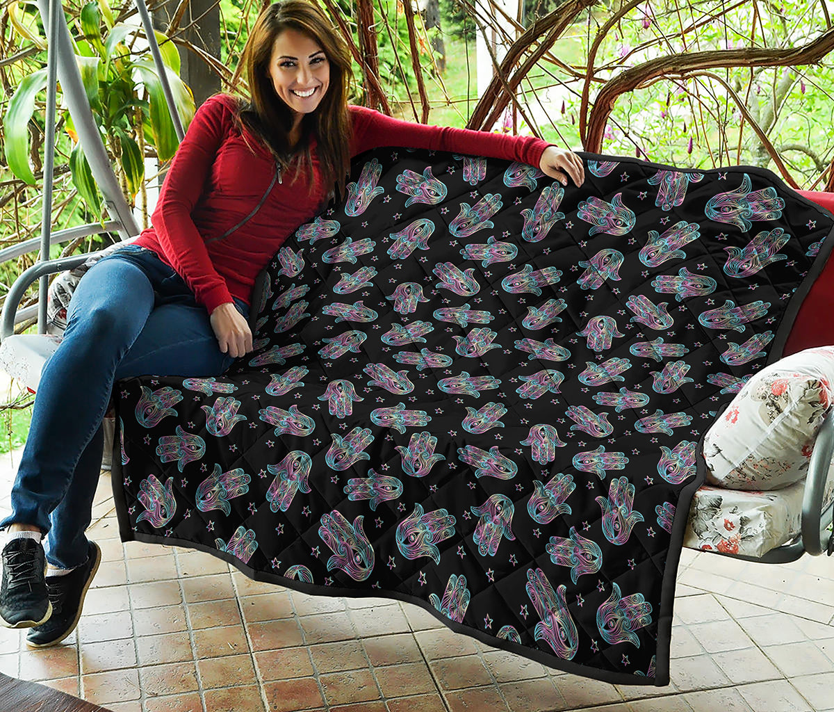 Colorful Hamsa Hand Print Quilt