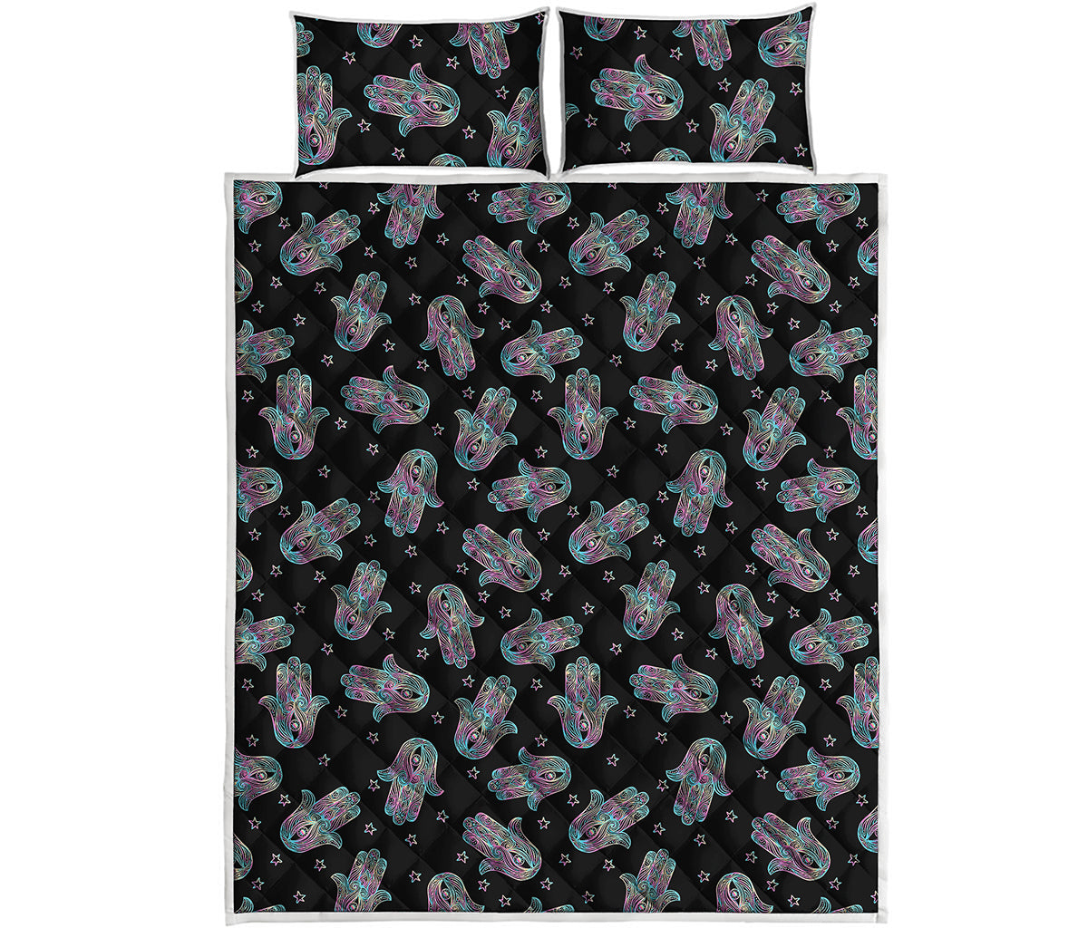 Colorful Hamsa Hand Print Quilt Bed Set