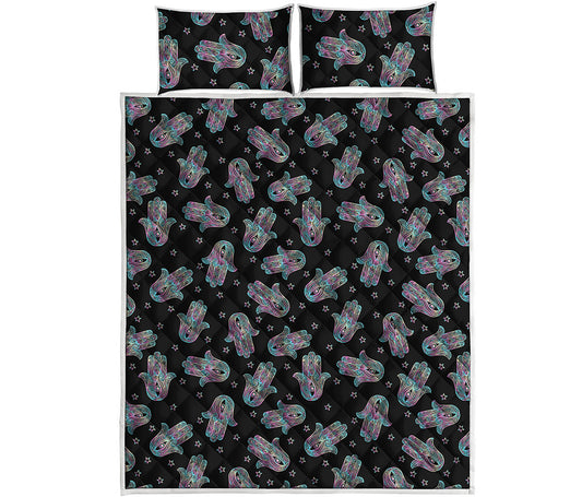 Colorful Hamsa Hand Print Quilt Bed Set