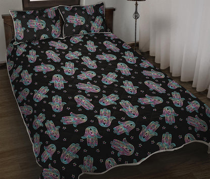 Colorful Hamsa Hand Print Quilt Bed Set