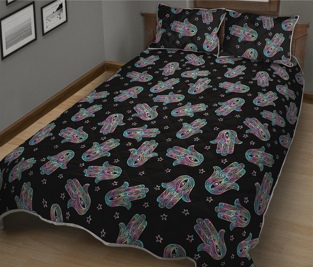 Colorful Hamsa Hand Print Quilt Bed Set