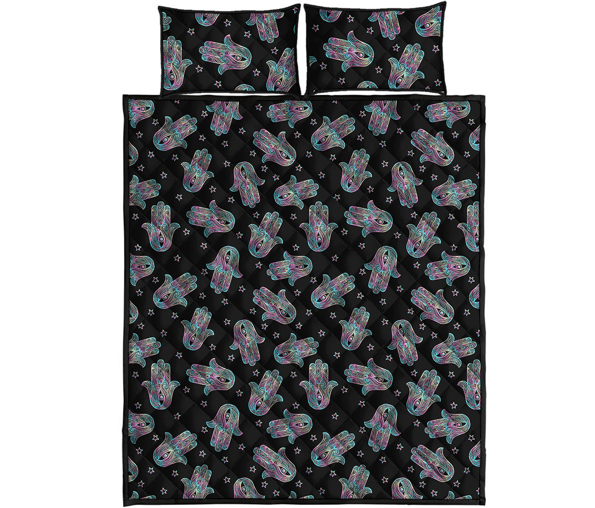Colorful Hamsa Hand Print Quilt Bed Set