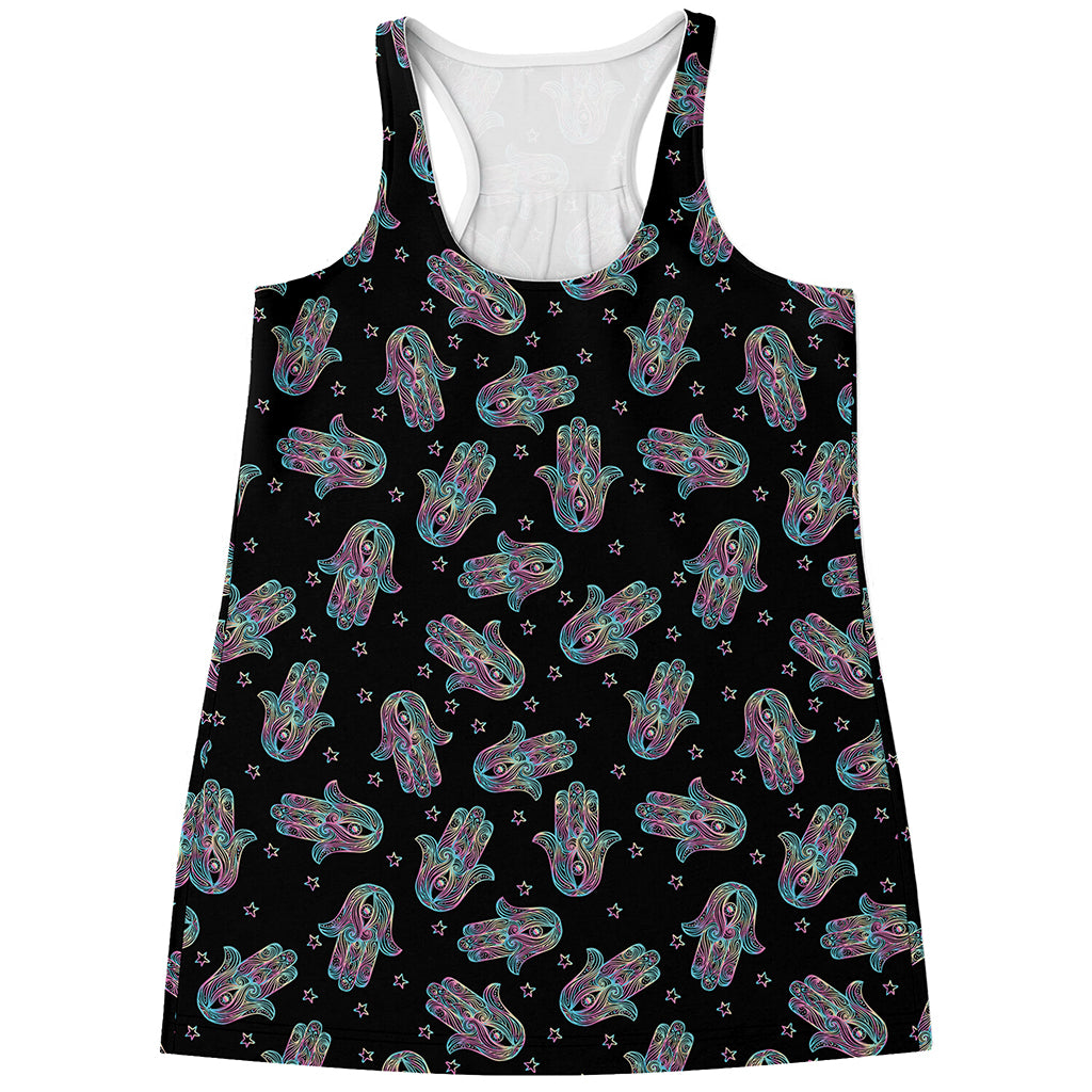 Colorful Hamsa Hand Print Women's Racerback Tank Top