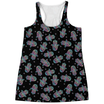 Colorful Hamsa Hand Print Women's Racerback Tank Top