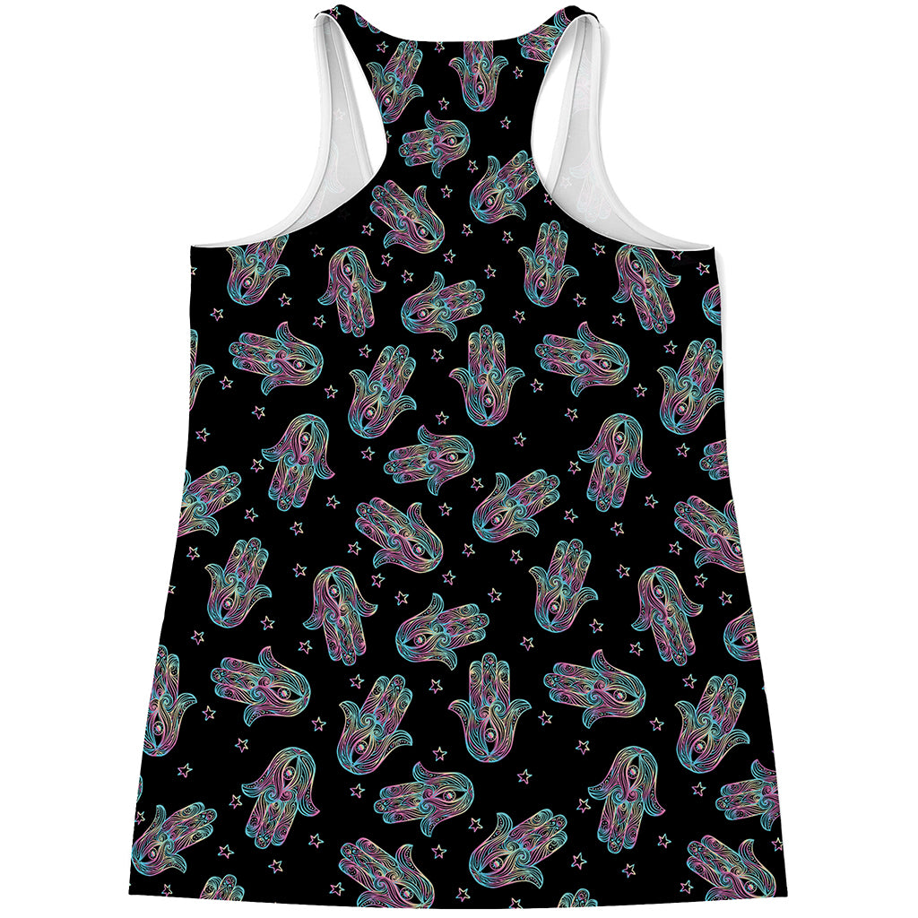 Colorful Hamsa Hand Print Women's Racerback Tank Top