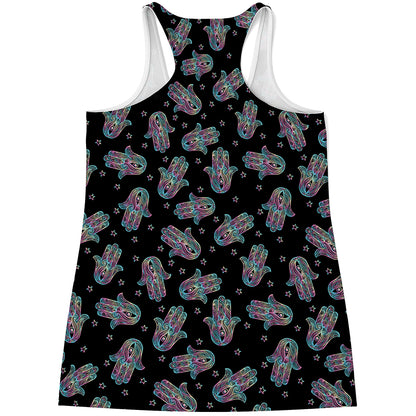 Colorful Hamsa Hand Print Women's Racerback Tank Top