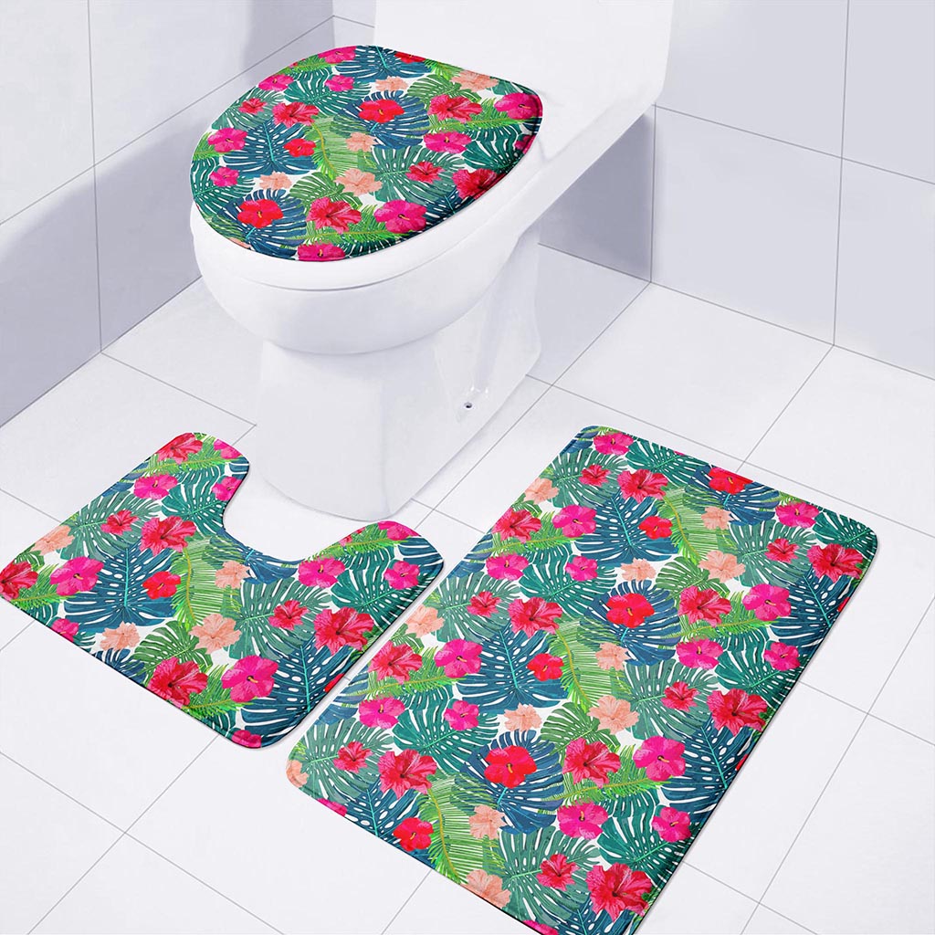 Colorful Hawaii Floral Pattern Print 3 Piece Bath Mat Set