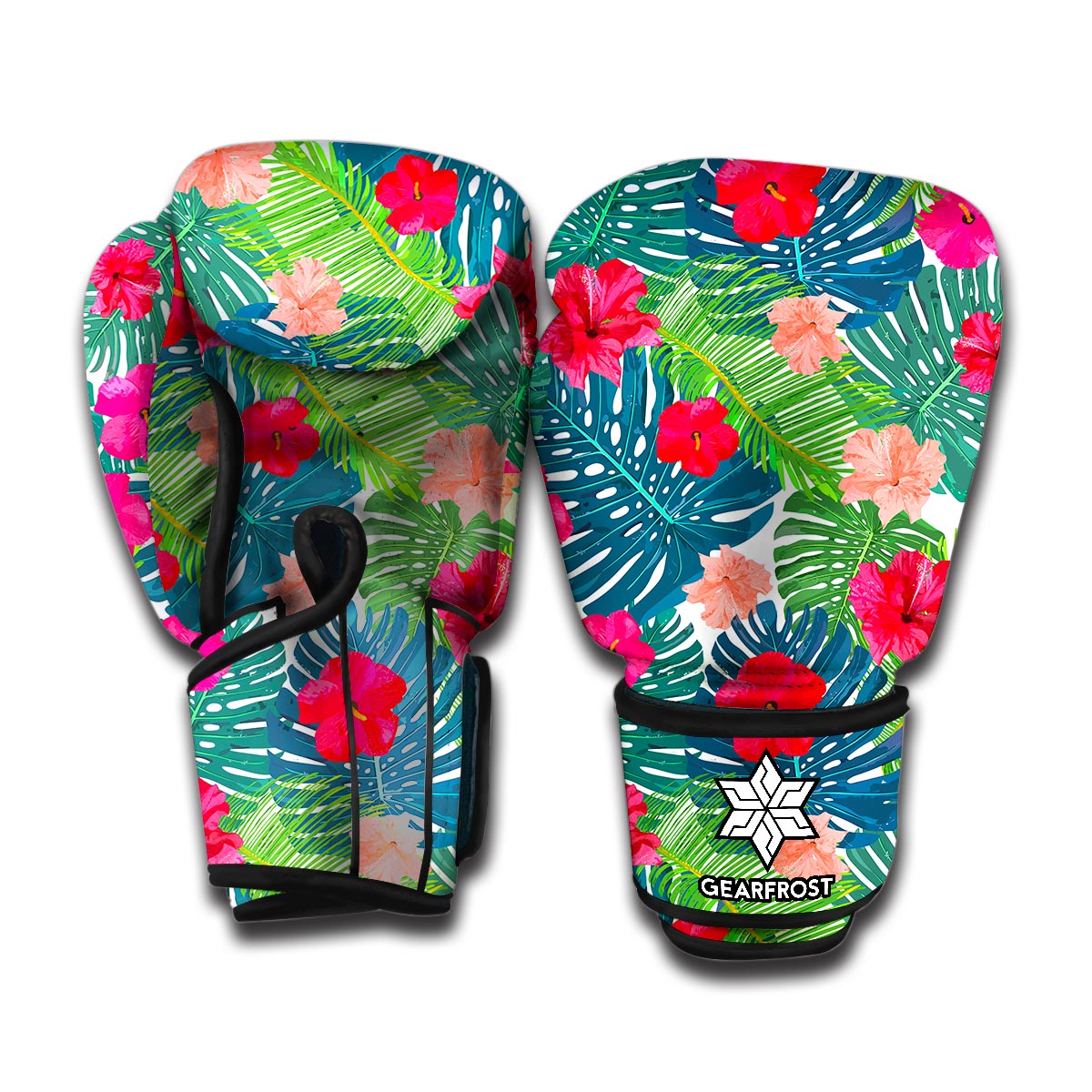 Colorful Hawaii Floral Pattern Print Boxing Gloves