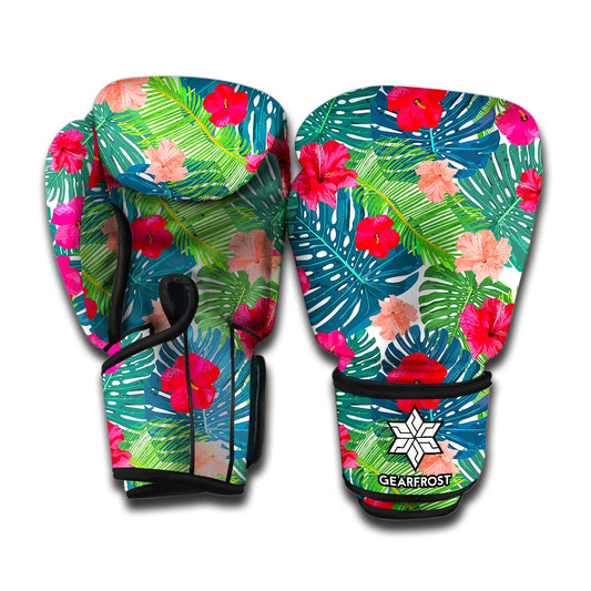 Colorful Hawaii Floral Pattern Print Boxing Gloves