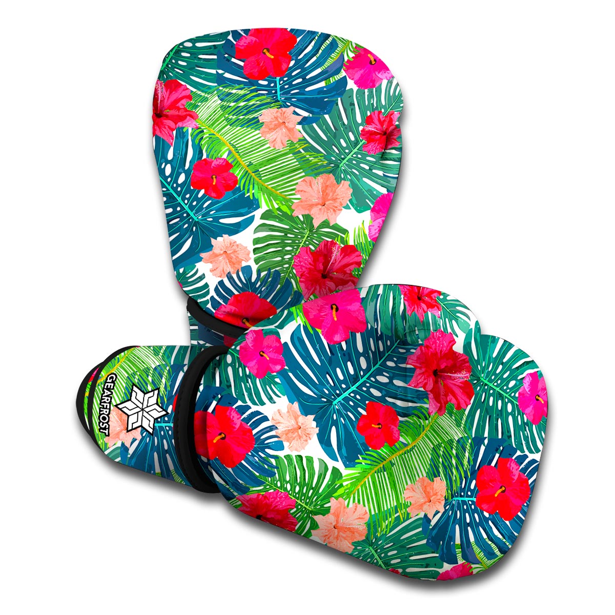 Colorful Hawaii Floral Pattern Print Boxing Gloves