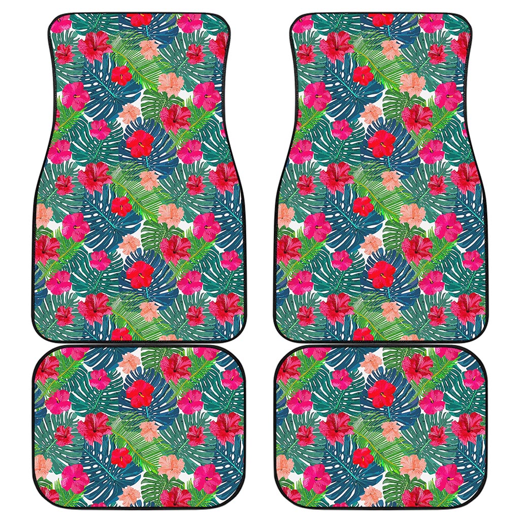 Colorful Hawaii Floral Pattern Print Front and Back Car Floor Mats