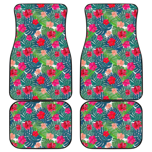 Colorful Hawaii Floral Pattern Print Front and Back Car Floor Mats