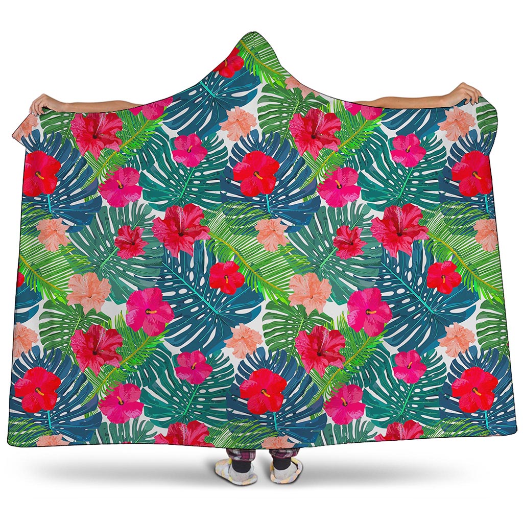 Colorful Hawaii Floral Pattern Print Hooded Blanket