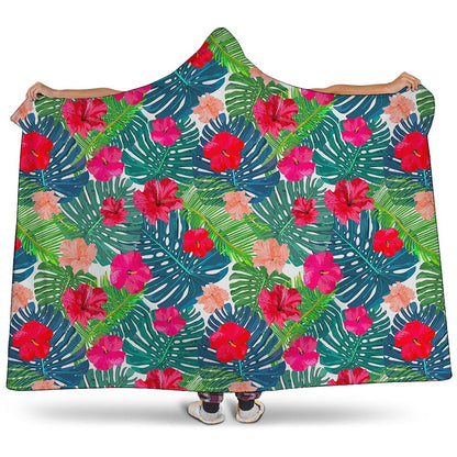 Colorful Hawaii Floral Pattern Print Hooded Blanket