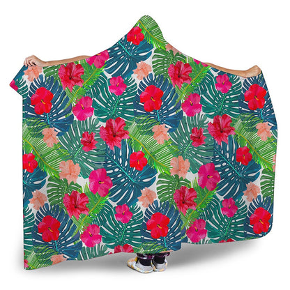 Colorful Hawaii Floral Pattern Print Hooded Blanket