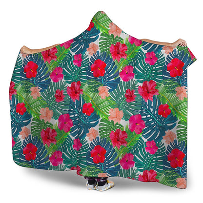 Colorful Hawaii Floral Pattern Print Hooded Blanket