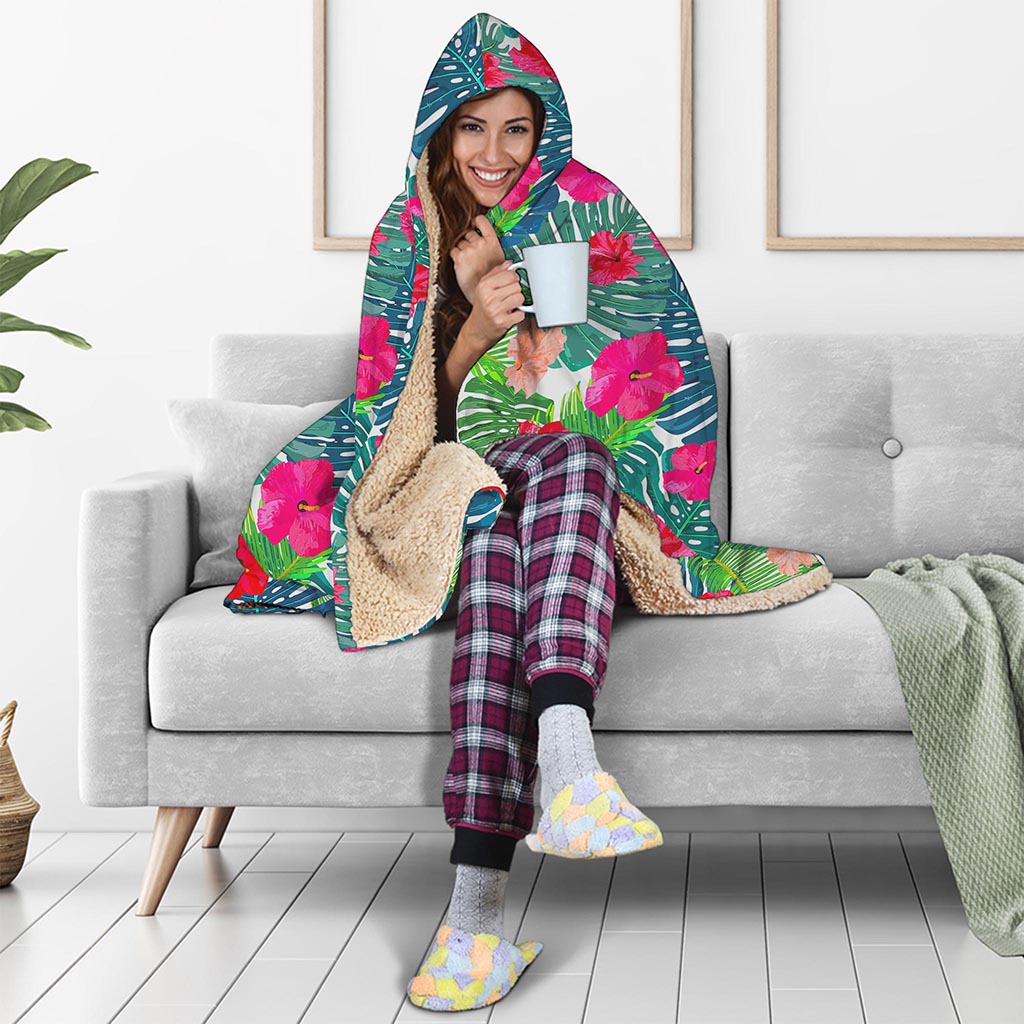 Colorful Hawaii Floral Pattern Print Hooded Blanket