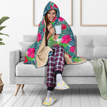Colorful Hawaii Floral Pattern Print Hooded Blanket