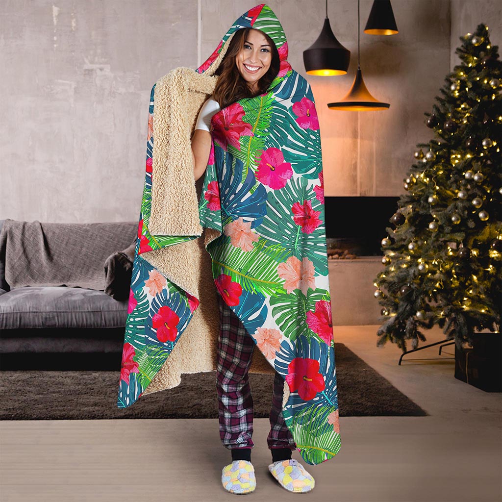 Colorful Hawaii Floral Pattern Print Hooded Blanket