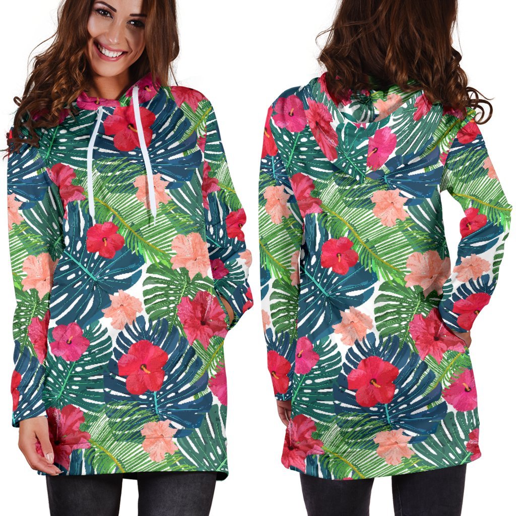 Colorful Hawaii Floral Pattern Print Hoodie Dress GearFrost