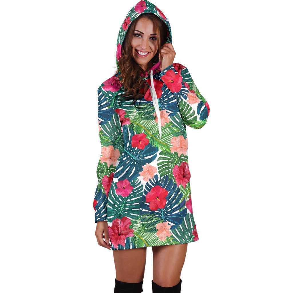 Colorful Hawaii Floral Pattern Print Hoodie Dress GearFrost