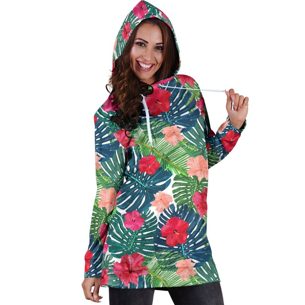 Colorful Hawaii Floral Pattern Print Hoodie Dress GearFrost
