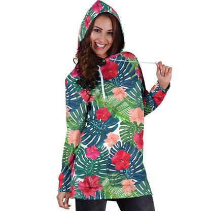 Colorful Hawaii Floral Pattern Print Hoodie Dress GearFrost