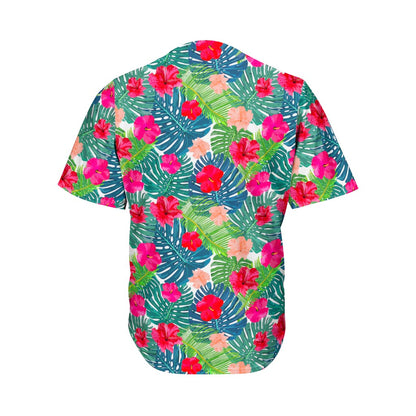 Colorful Hawaii Floral Pattern Print Men's Baseball Jersey