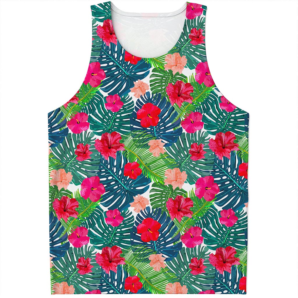 Colorful Hawaii Floral Pattern Print Men's Tank Top
