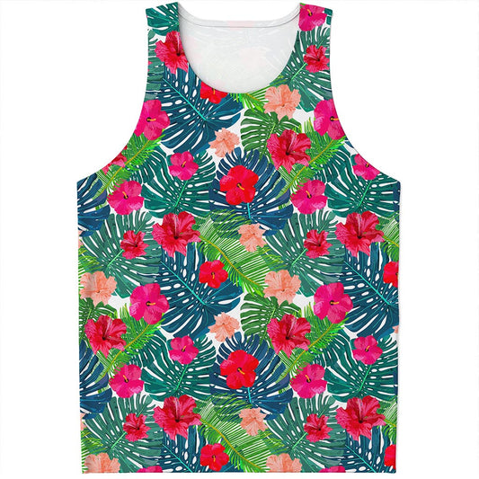 Colorful Hawaii Floral Pattern Print Men's Tank Top