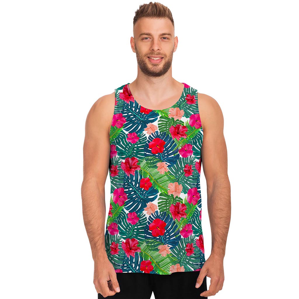 Colorful Hawaii Floral Pattern Print Men's Tank Top