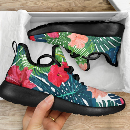 Colorful Hawaii Floral Pattern Print Mesh Knit Shoes GearFrost