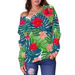 Colorful Hawaii Floral Pattern Print Off Shoulder Sweatshirt GearFrost