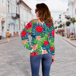 Colorful Hawaii Floral Pattern Print Off Shoulder Sweatshirt GearFrost