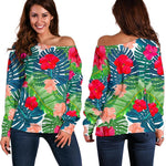 Colorful Hawaii Floral Pattern Print Off Shoulder Sweatshirt GearFrost