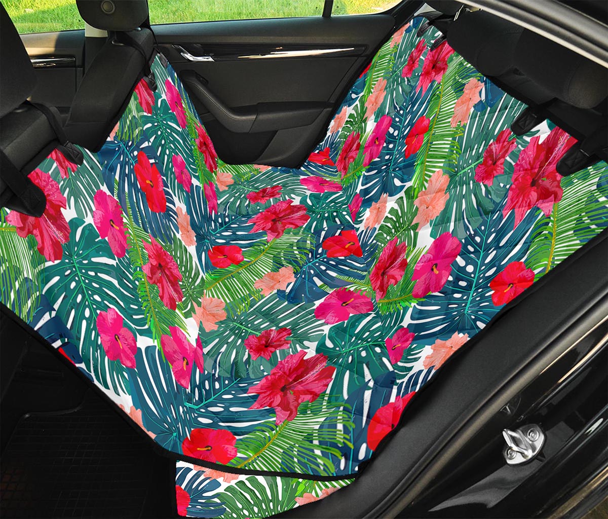 Colorful Hawaii Floral Pattern Print Pet Car Back Seat Cover