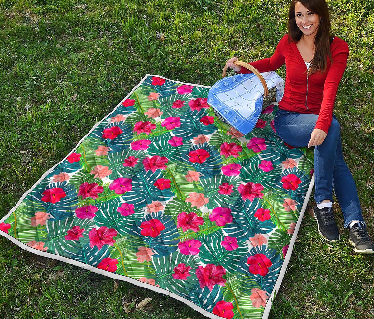 Colorful Hawaii Floral Pattern Print Quilt