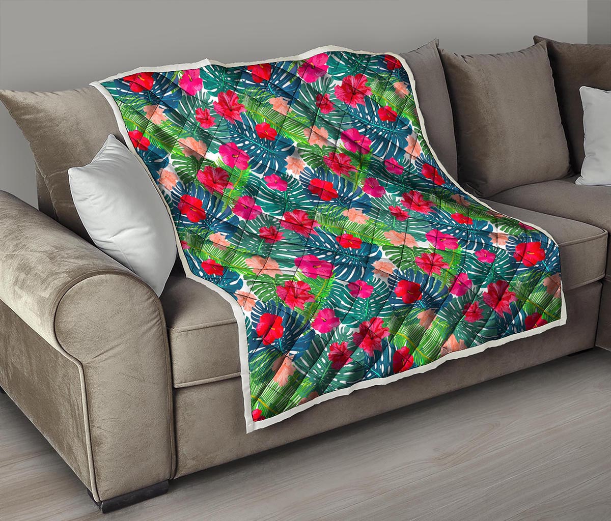 Colorful Hawaii Floral Pattern Print Quilt