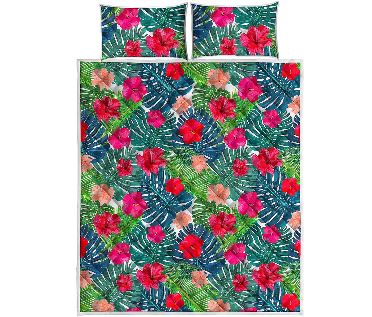 Colorful Hawaii Floral Pattern Print Quilt Bed Set
