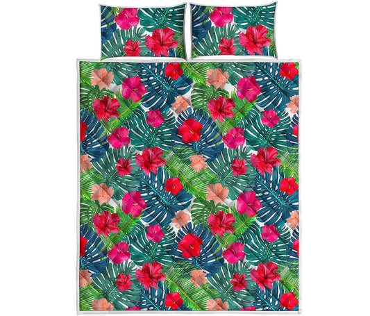Colorful Hawaii Floral Pattern Print Quilt Bed Set