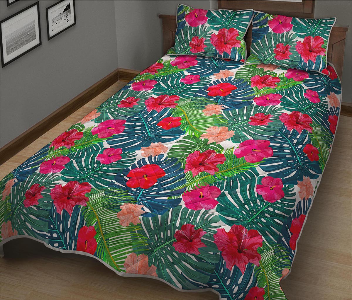 Colorful Hawaii Floral Pattern Print Quilt Bed Set