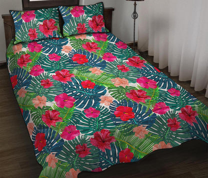 Colorful Hawaii Floral Pattern Print Quilt Bed Set