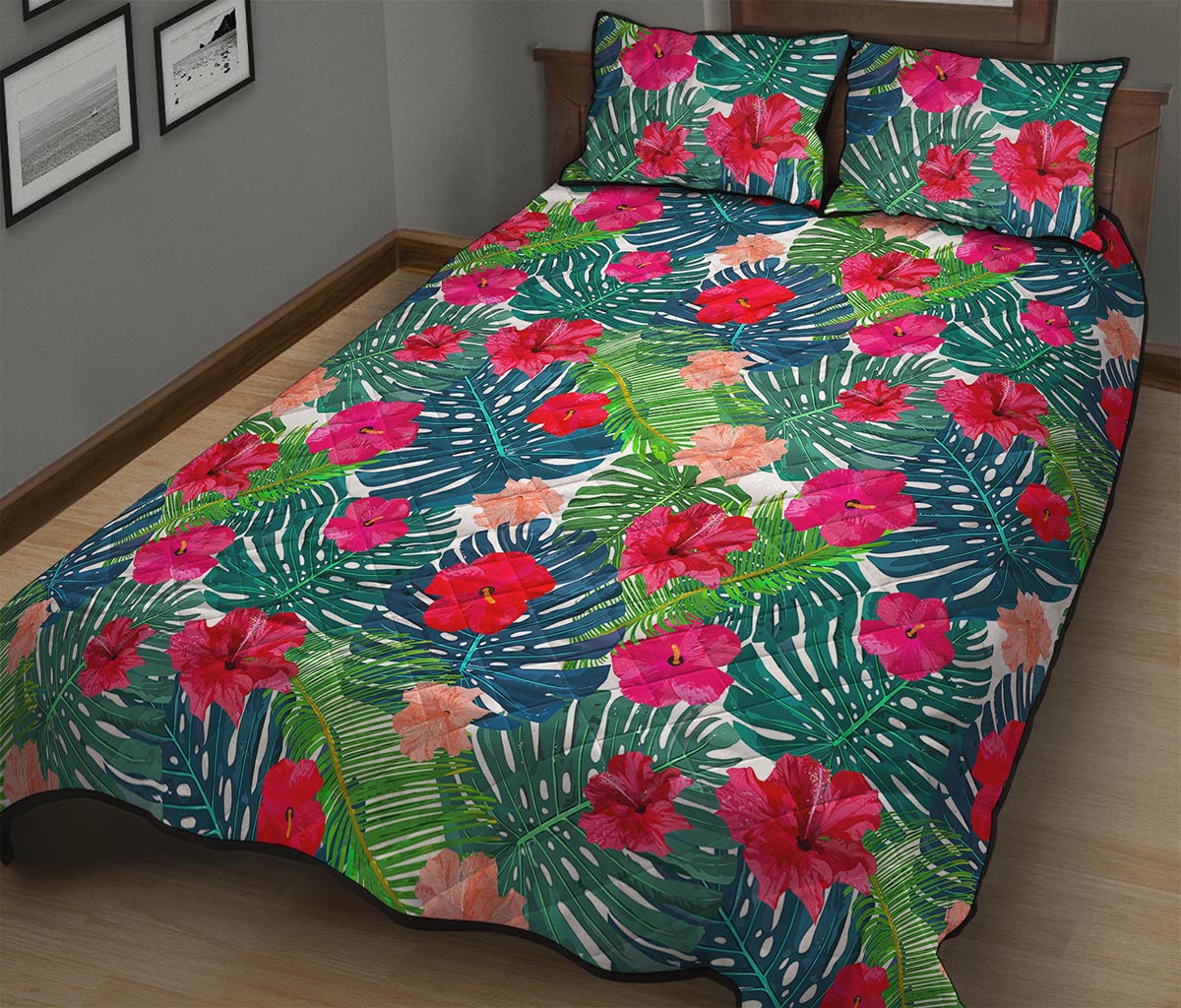 Colorful Hawaii Floral Pattern Print Quilt Bed Set