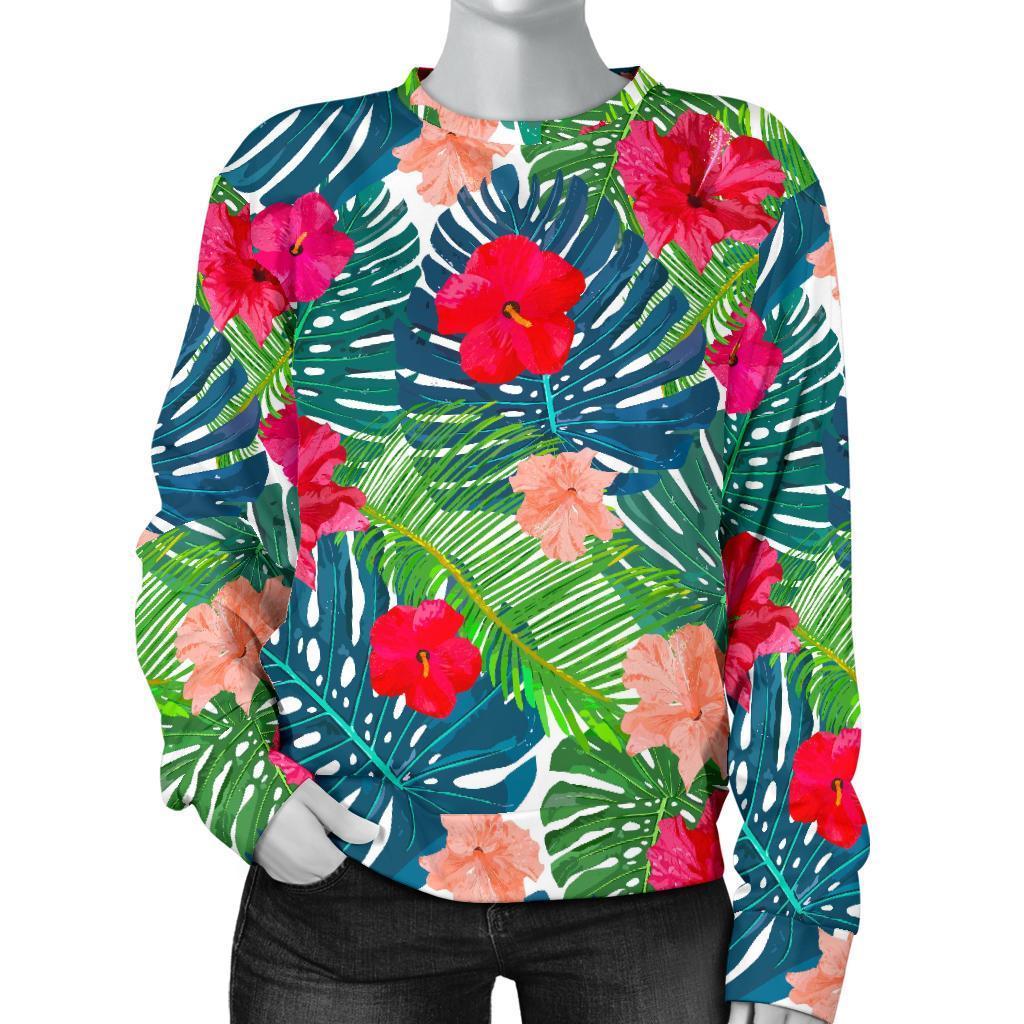 Colorful Hawaii Floral Pattern Print Women's Crewneck Sweatshirt GearFrost