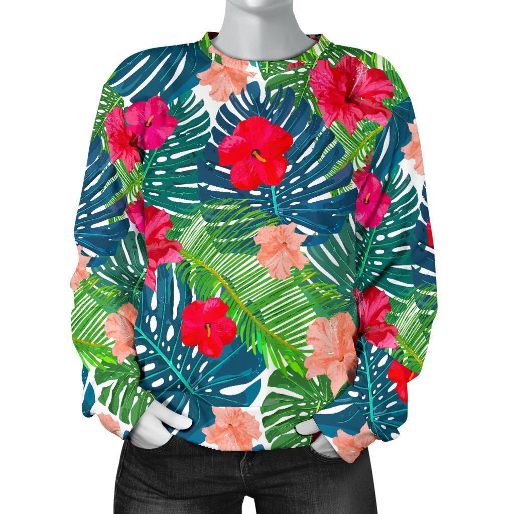 Colorful Hawaii Floral Pattern Print Women's Crewneck Sweatshirt GearFrost