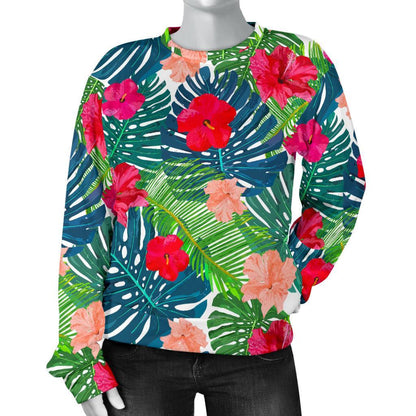Colorful Hawaii Floral Pattern Print Women's Crewneck Sweatshirt GearFrost