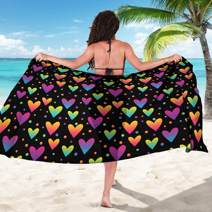Colorful Heart Pattern Print Beach Sarong Wrap