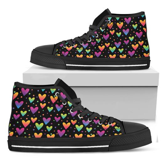 Colorful Heart Pattern Print Black High Top Shoes
