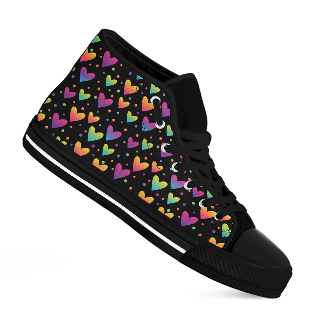 Colorful Heart Pattern Print Black High Top Shoes